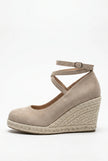 Elegant women's ankle-strap wedge espadrille platform sandals by FJØRNA with stylish design and comfortable heel.