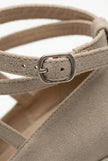 FJØRNA women's ankle-strap wedge sandals with espadrille platform and elegant design, shown from a side angle.