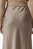 Elegant women's high-waist midi satin skirt by FJØRNA, flowing and stylish for a sophisticated look.