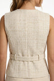 Women's tailored waistcoat by FJØRNA, structured sleeveless layering piece with minimalist design, shown with pointed-toe heels.