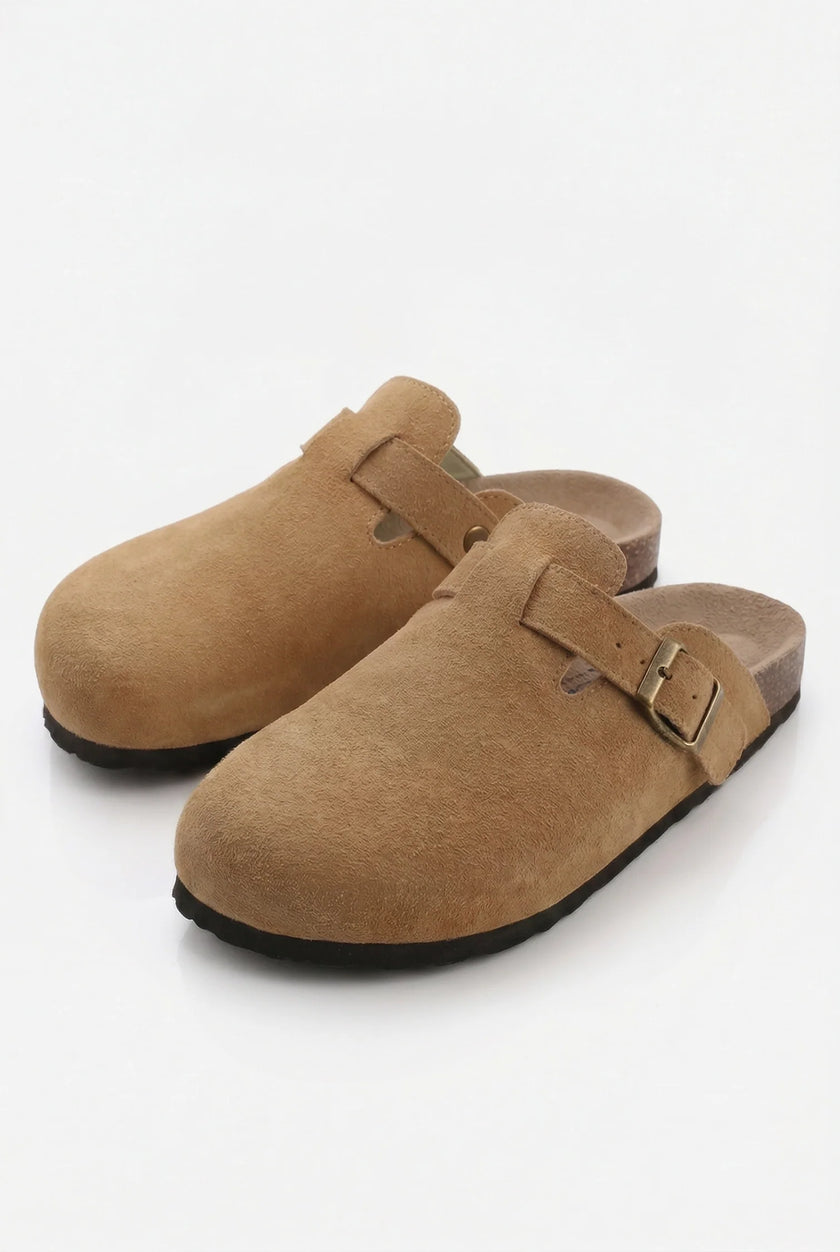 FJØRNA women's slip-on suede clogs for spring, featuring a comfortable, casual design with a refined, soft suede finish.