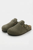 FJØRNA women's slip-on suede clogs for spring, showcasing comfortable casual shoes in a refined tan color.