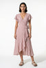 Pink floral midi dress for women by FJØRNA featuring an A-line casual summer design.