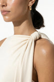 FJØRNA patchwork bodycon maxi dress for women, apricot color, sleeveless with O-neck, elegant and fitted for stylish occasions.