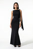 Black patchwork bodycon maxi dress for women by FJØRNA, sleeveless with O-neck design, elegant and form-fitting.