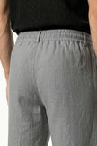 Men's lightweight linen trousers by FJØRNA, breathable straight fit summer pants in grey, suitable for warm weather.