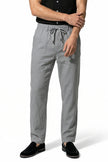 Men's lightweight linen trousers by FJØRNA, breathable straight fit summer pants in grey, suitable for warm weather.