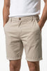 Men's cotton chino shorts by FJØRNA, tailored summer casual pants in champagne color, featuring a relaxed fit and classic design.