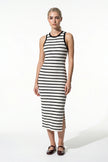 White ribbed midi dress by FJØRNA, sleeveless and slim fit, casual style perfect for women.