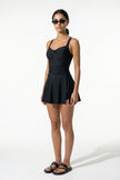 FJØRNA black sleeveless tankini co-ord dress for women, stylish summer beach dress with a full-body design.