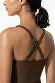 FJØRNA women's sleeveless tankini co-ord dress with chic summer beach style in coffee color, perfect for beachwear and summer outings.