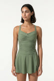 FJØRNA sleeveless tankini co-ord dress for women, stylish summer beach dress in military green with a relaxed fit.