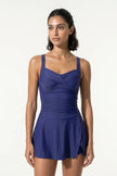 FJØRNA sleeveless tankini co-ord dress for women, stylish purple-blue summer beach dress with a relaxed fit.