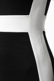 Black and white monochrome bodycon maxi dress for women by FJØRNA, featuring a fitted silhouette and elegant design.