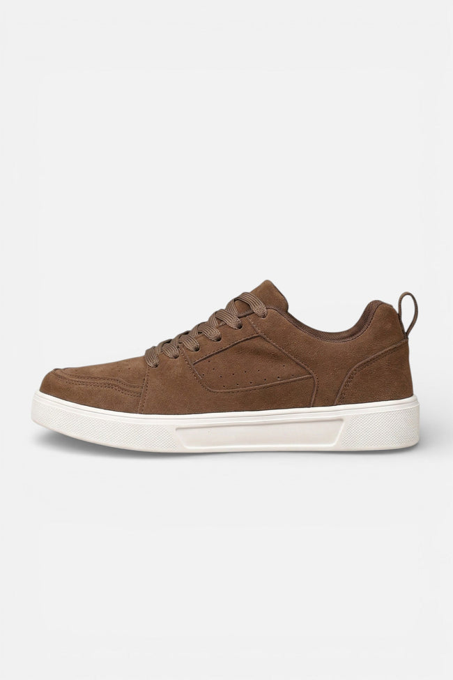Brown casual women's trainers by FJØRNA, lace-up shoes with a chic, everyday style for comfortable, stylish wear.