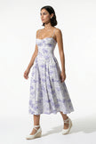 FJØRNA women's sleeveless floral midi dress in purple with lightweight fabric, perfect for summer wear.