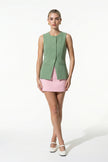 Green women's sleeveless fitted waistcoat by FJØRNA with button front, perfect for summer casual or semi-formal outfits.