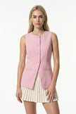 Pink sleeveless women's waistcoat by FJØRNA with a button-front design, perfect for summer outfits.