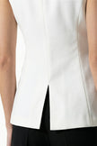 White women's fitted sleeveless waistcoat with button front, perfect for summer, by FJØRNA.