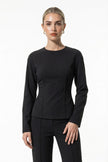 FJØRNA women's slim fit co-ord set with long sleeve top and wide-leg trousers in black, stylish and comfortable for casual wear.