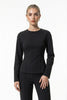 FJØRNA women's slim fit co-ord set with long sleeve top and wide-leg trousers in black, stylish and comfortable for casual wear.