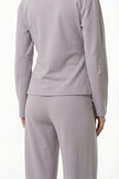 FJØRNA women's slim fit co-ord set with long sleeve top and wide-leg trousers in grey, stylish and comfortable for casual wear.