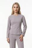 FJØRNA women's slim fit co-ord set with long sleeve top and wide-leg trousers in grey, stylish and comfortable for casual wear.