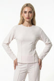 FJØRNA women's slim fit co-ord set with long sleeve top and wide-leg trousers in white, stylish and comfortable for casual wear.
