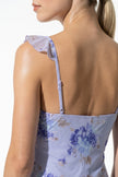 Purple FJØRNA sleeveless maxi dress for women, flowing summer casual dress with a relaxed fit and elegant style.