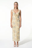 Yellow FJØRNA sleeveless maxi dress for women, flowing summer casual dress with a relaxed fit and elegant design.