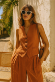 FJØRNA women's linen wide-leg trousers, part of co-ord set, featuring lightweight, relaxed fit for casual or stylish wear