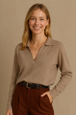 Knit Polo Top Women Collar