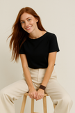Women’s white cotton T-shirt by FJØRNA, soft and comfortable top with a classic fit and short sleeves, perfect for casual wear