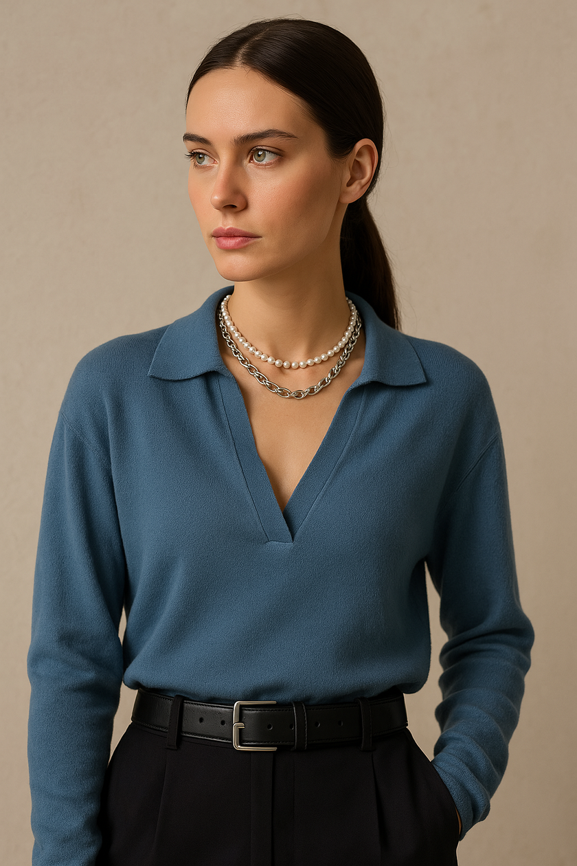 Knit Polo Top Women Collar