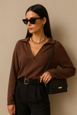 Knit Polo Top Women Collar