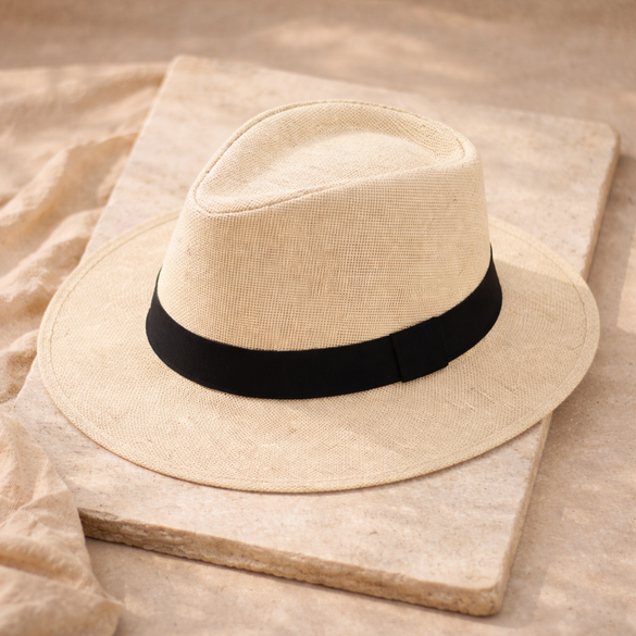 FJØRNA Carolous men's handcrafted classic Panama hat with a wide brim and stylish woven design.