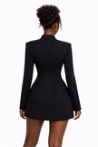 FJØRNA women's mini dress with mandarin collar, cutout design, and crystal button details, stylish and elegant for special occasions.