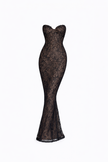 FJØRNA women's lace backless dress set with fishtail silhouette and mesh overlay, elegant evening dress with intricate lace details.