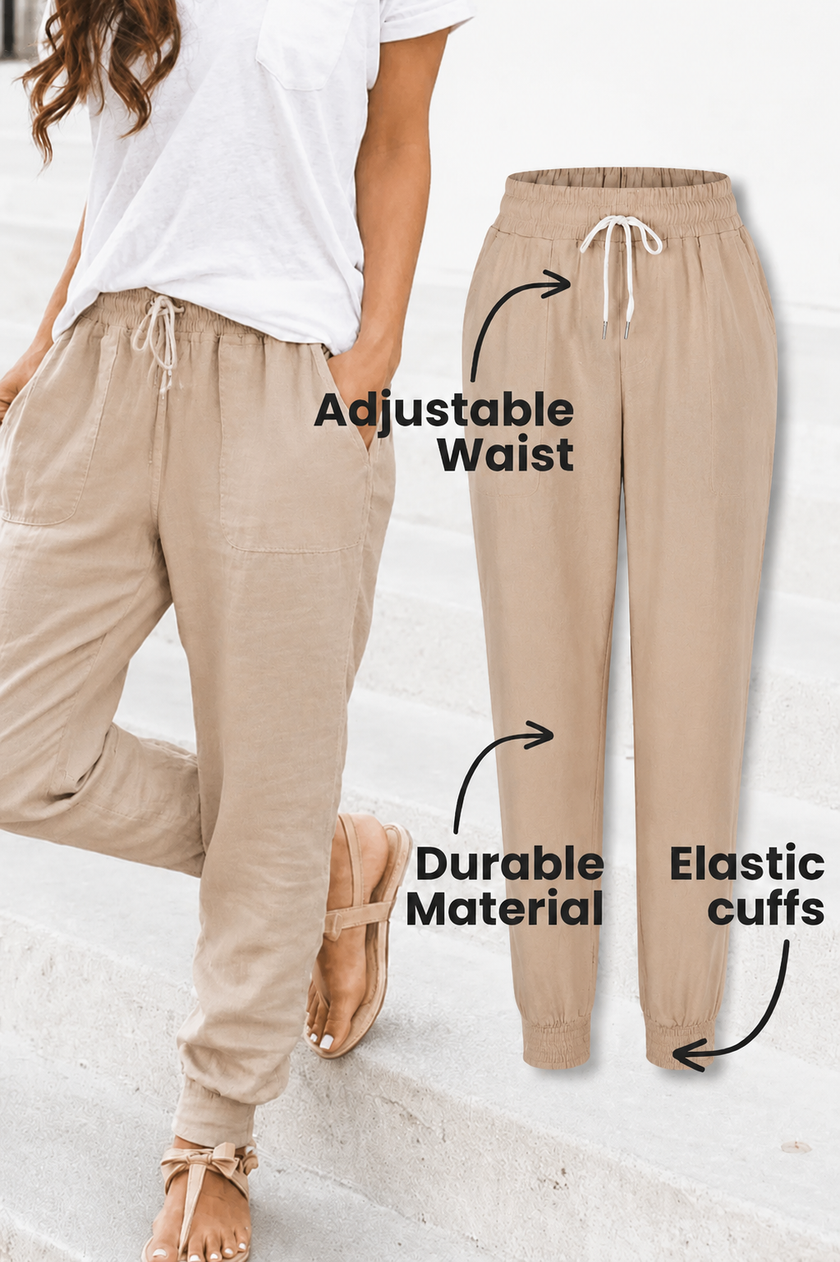 FJØRNA Tara women's drawstring jogger pants with elastic ankle cuffs, comfortable casual activewear in soft fabric.