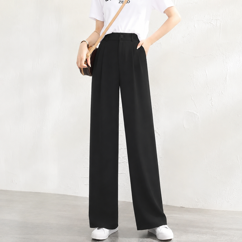 FJØRNA women's lightweight summer trousers with high waist and wide-leg design, made from breathable fabric for comfort.