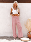FJØRNA linen summer trousers for women, high waist wide-leg style with drawstring, lightweight and comfortable for warm weather.