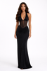 FJØRNA satin maxi dress for women with lace-up bodice, pleated waist, and flowing floor-length design.