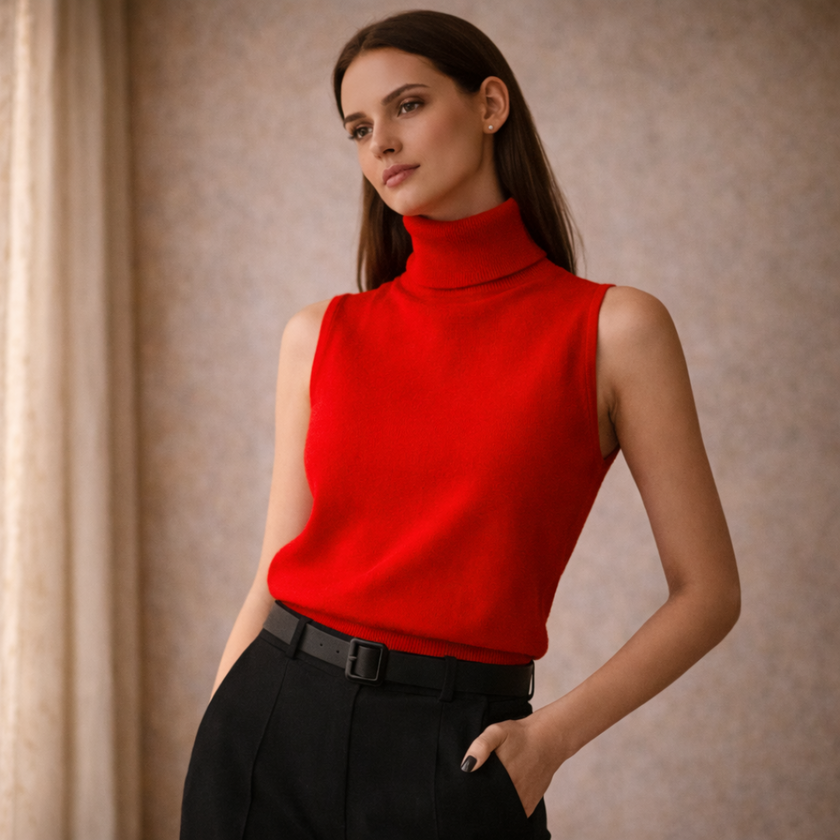 FJØRNA men's knit turtleneck top, showcasing a cozy, fitted design in soft fabric, perfect for casual and stylish wear.
