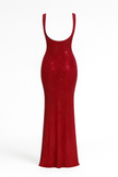 FJØRNA women's sequin slip dress with double straps, bodycon fit, and hip-skimming design, featuring shimmering sequins.