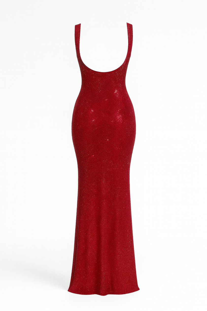 FJØRNA women's sequin slip dress with double straps, bodycon fit, and hip-skimming design, featuring shimmering sequins.