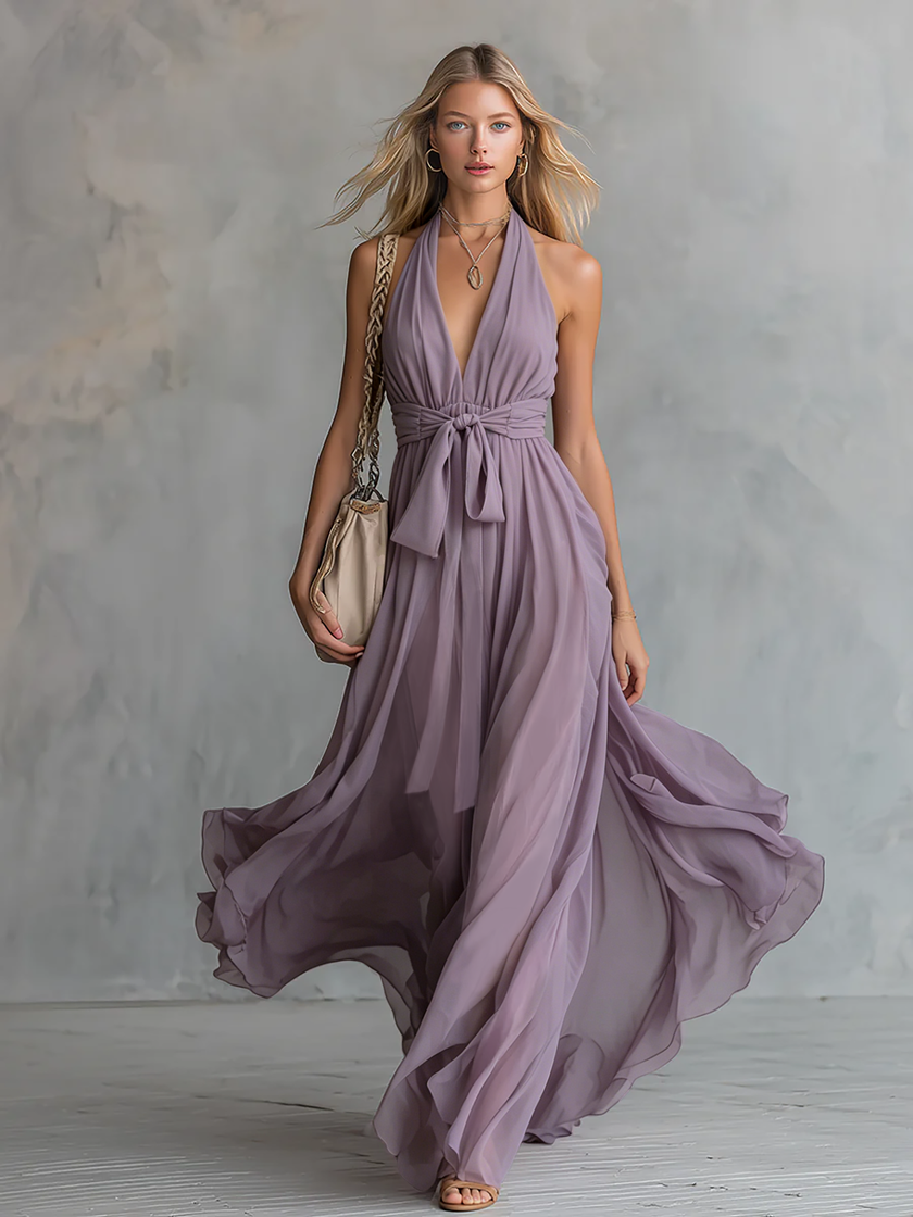 Chiffon Halter Neck Maxi Elegant Dress Elegant | Evening Dress