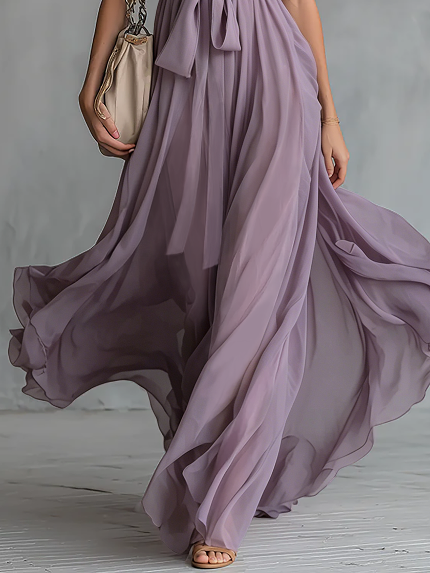 Chiffon Halter Neck Maxi Elegant Dress Elegant | Evening Dress
