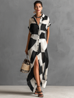 FJØRNA women's chiffon maxi dress featuring flowing fabric and elegant silhouette, perfect for formal or casual occasions.