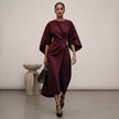 Claret FJØRNA batwing sleeve wrap maxi dress with belt and slit, flowing elegant design for stylish occasions.