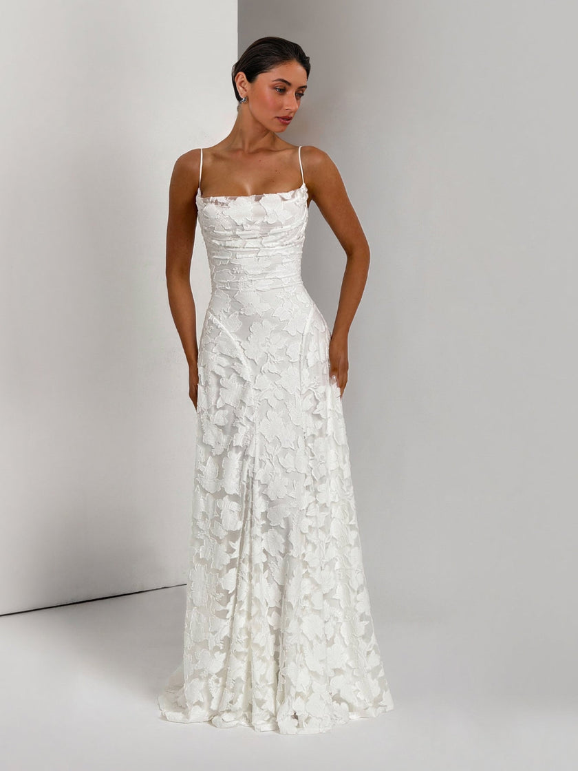 Elegant Floral Lace Spaghetti Strap Women's Maxi Dress - Evening